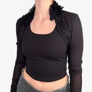 Italian vintage black mesh bolero ruffle collar - fits like XS